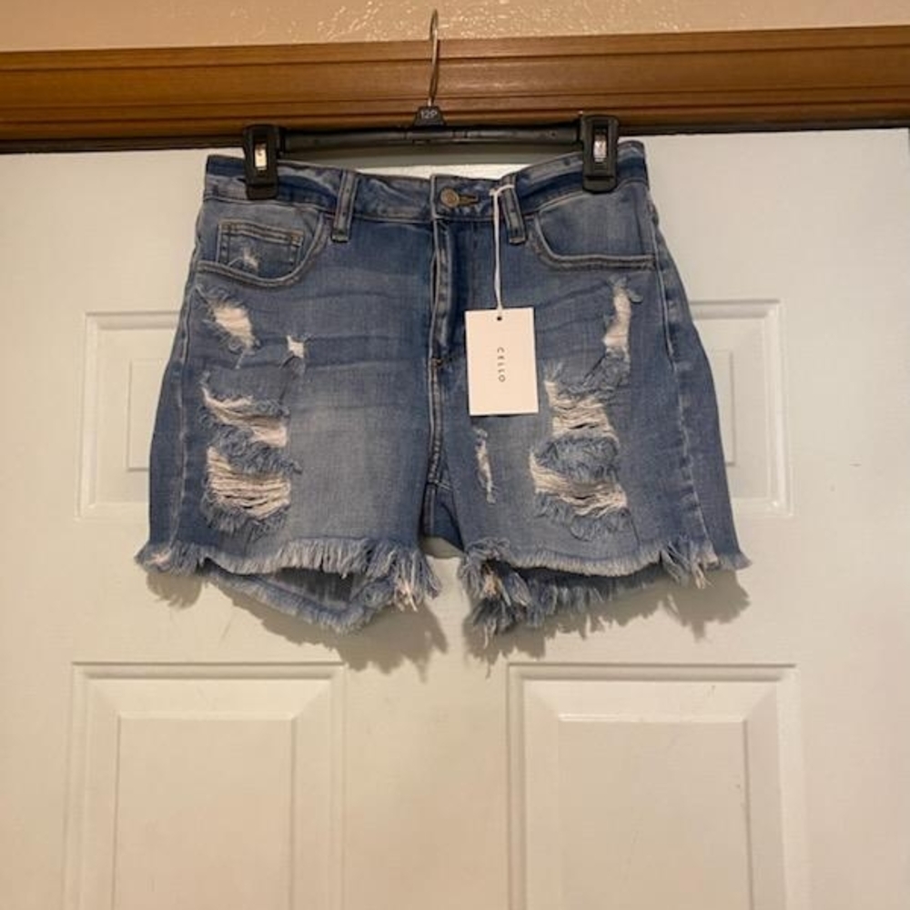 Cello Blue Distressed Jean Shorts